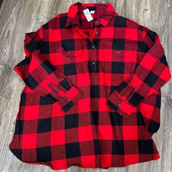 New Old Navy Red Plaid Flannel Pullover Top - Picture 1 of 4